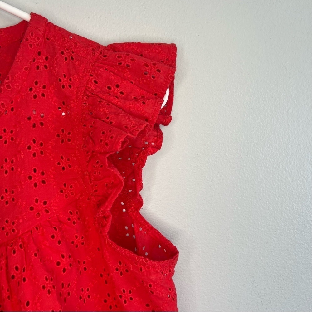 Madewell Red Button Up Ruffle Sleeve Bib Top Sz M Summer Contemporary Babydoll - Picture 8 of 12